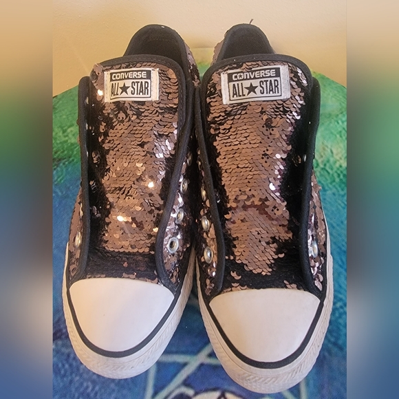 Converse Shoes - Converse All Star Black and Rose Gold Sequin Slip-On Sneakers